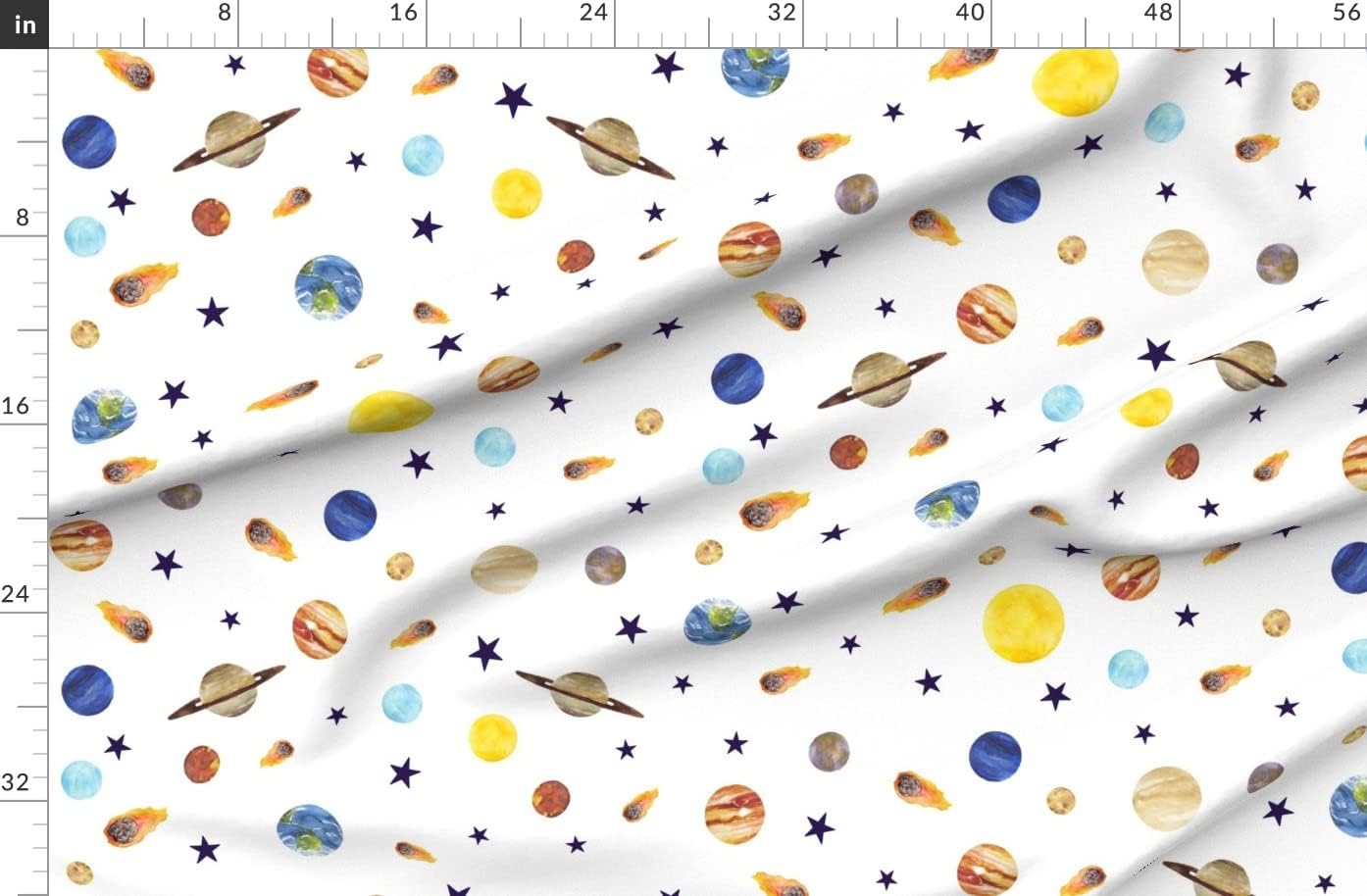 Spoonflower Fabric - Watercolor Planets Mix Space Nursery Outer Theme Printed on Organic Cotton Sateen Fabric by The Yard - Sewing Quilting Apparel Home Decor