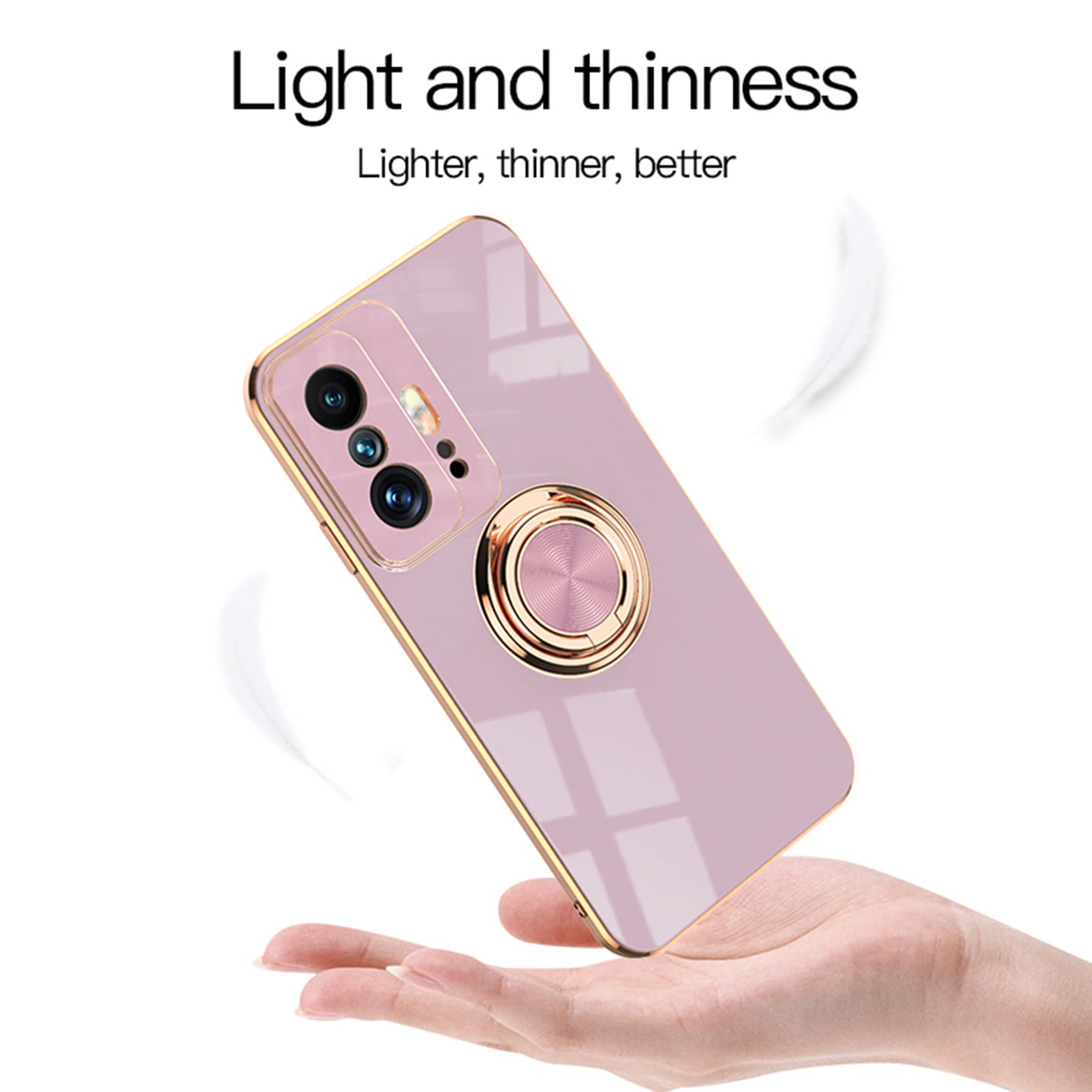 BORYA Handyhülle Für Xiaomi 11T Pro 5G/11T 5G – Stoßfest, Ultra Dünn, TPU Mit Galvanik-Rahmen, Ringständer, Magnetisch, Schwarz