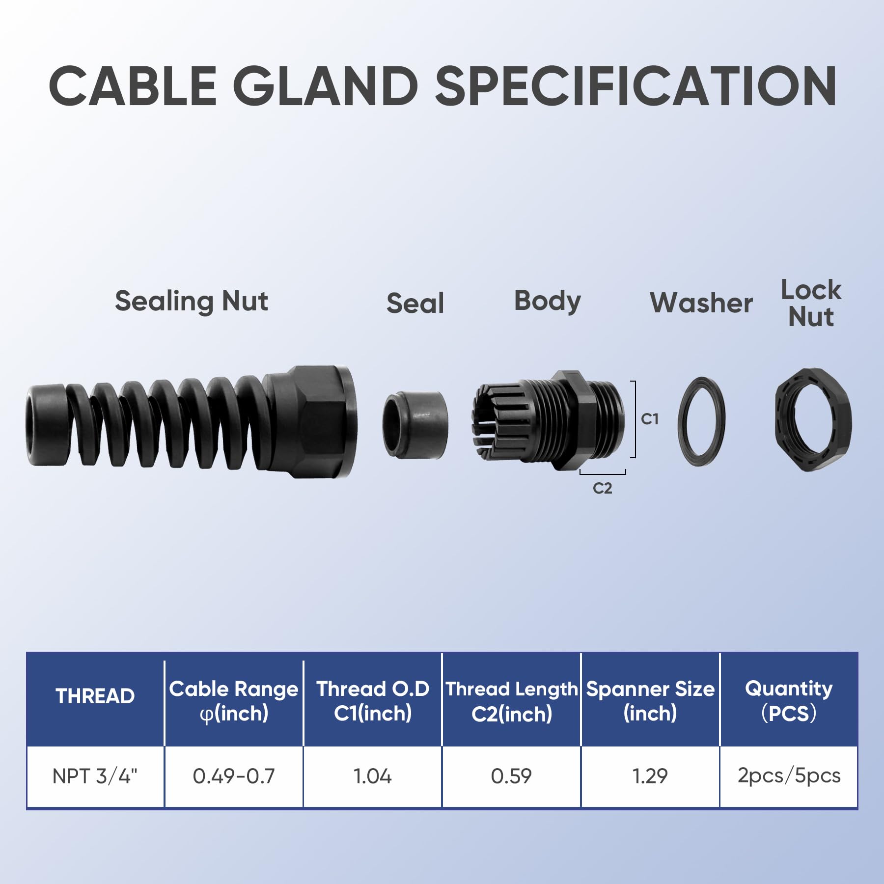 Strain Relief Cable Glands - Waterproof NPT Connectors -2