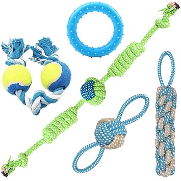 PetVogue Dog Chew Toys | Pack of 5 Puppy Teething Toys | tug Toy