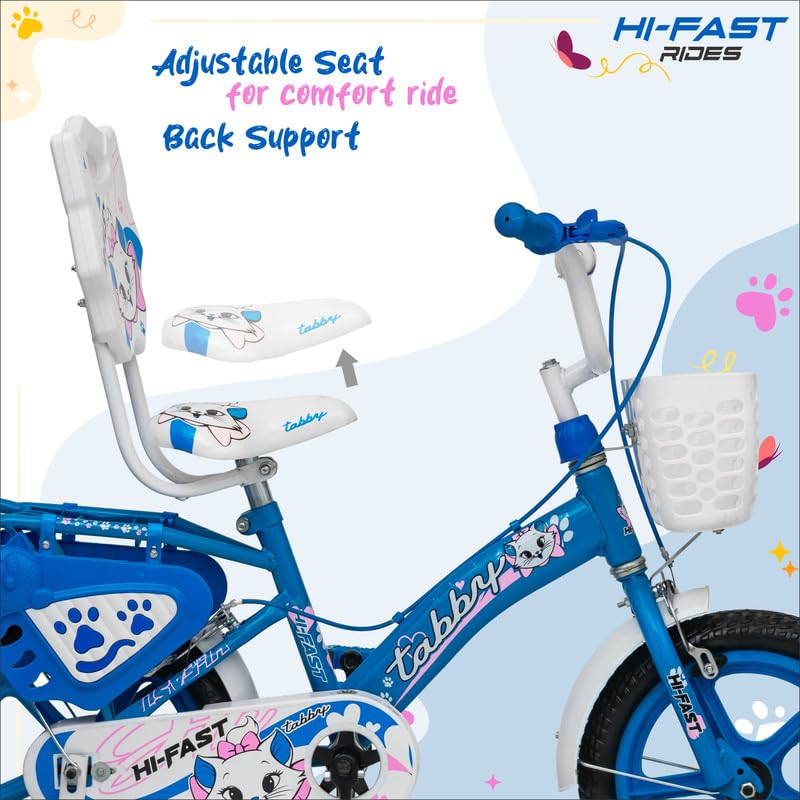 Image of HI-FAST Tabby 14T Kids Cycle for 2-5 Years Girls & Boys with Back Carrier & Training Wheels || 95% Pre Assembled || Single Speed Road Cycle