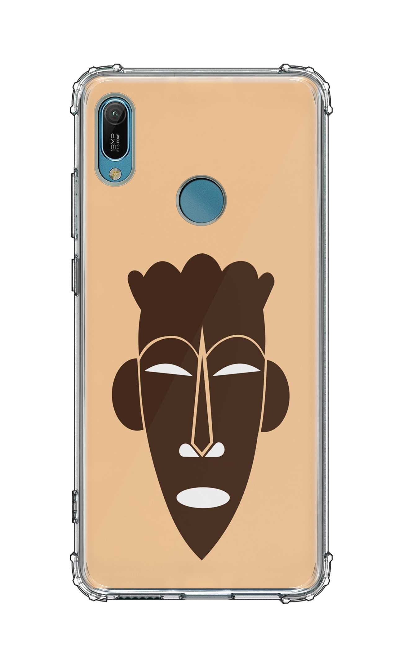 Stylizedd Classic Clear Case Compatible With Huawei Y6 Prime 2019 Soft Anti Drop Airbag TPU Gel Thin Transparent Flexible Shockproof Cover [ Designed for Huawei Y6 Prime 2019 ]- Tribal Mask Full Print