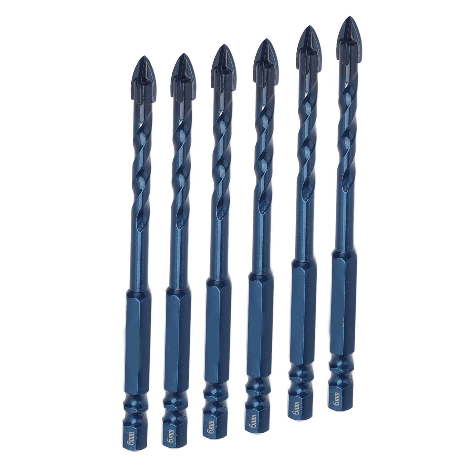 10Pcs Cemented Carbide Drill Bit Set, Cross Spearhead Bits with 1/4in Hex Shank for Glass, Ceramic Tile, Mirror, Wood, Porcelain (6mm hole diameter)