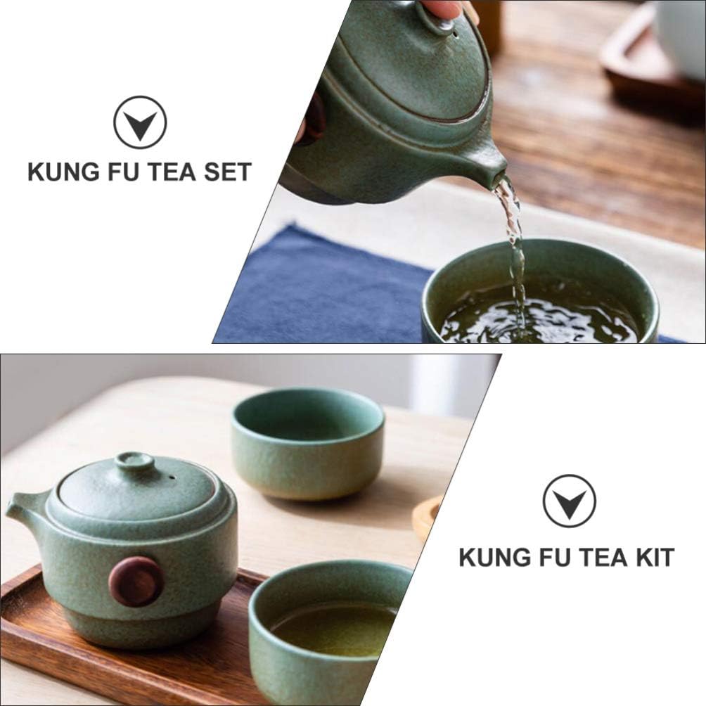 Sets Travel Tea Set Teapot with Ceramic Infuser and 2 Ceramic Cups Portable Personal pot with Carrying Case for Home Trip Office Supplies Green Mug