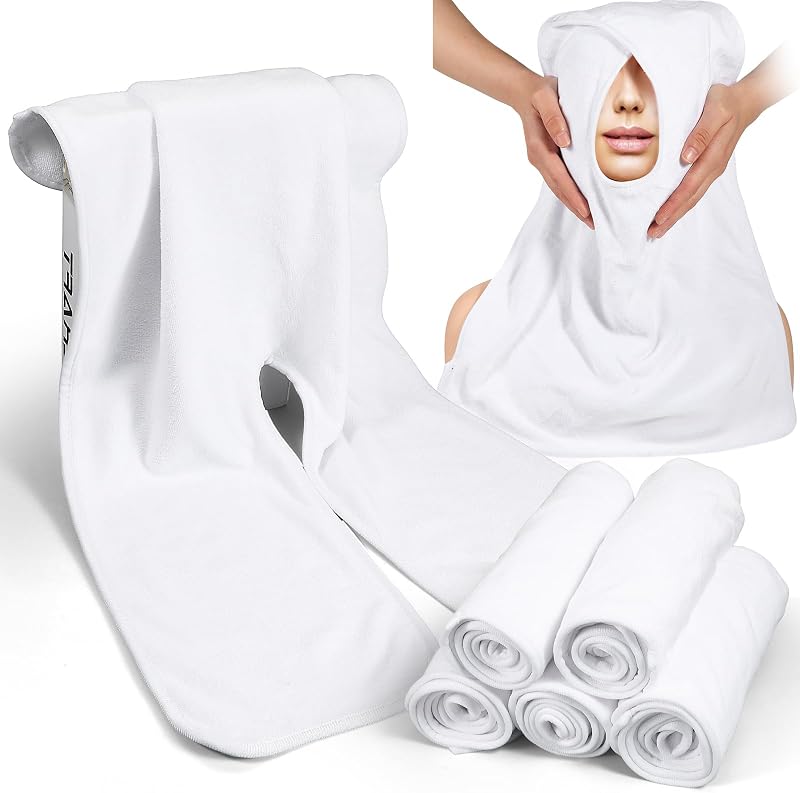 HOFURME Pacote com 6 toalhas faciais de microfibra com abertura em U, brancas, 39,88 x 59,94 cm