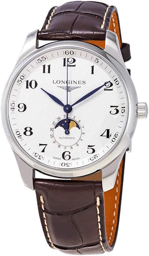 LonginesMaster Collection Automatic Moonphase Watch, Silver Barleycorn Dial, 42mm