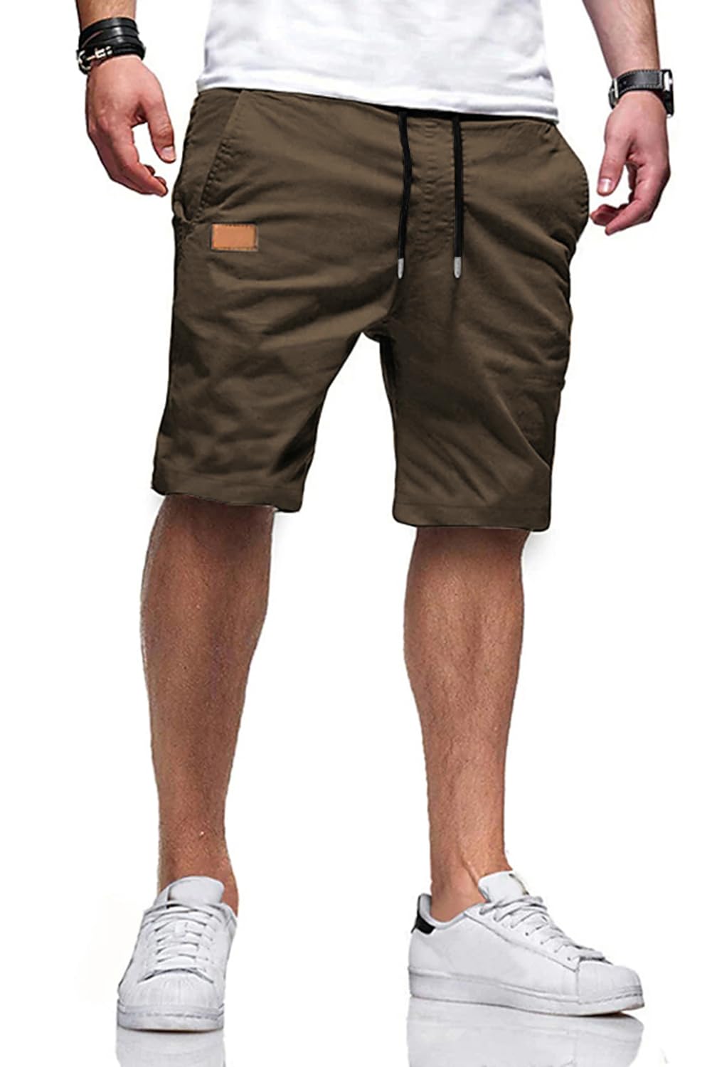 JMIERR Mens Casual Shorts - Cotton Drawstring Summer Beach Stretch Twill Chino Golf Shorts