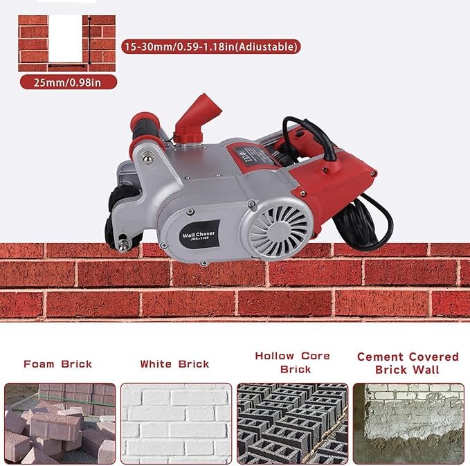 Rascador Eléctrico Portátil De 1100 W para Paredes, Potente Máquina Cortadora De Hormigón con Cuchillas De 25 Mm Y 35 Mm para Ranurado Y Acanalado De Precisión En Paredes Y Suelos.