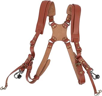 Cyrank Camera Strap Accessories For Two Cameras, Dual Harness Two Cameras Shoulder Leather Strap Adjustable Camera Harness Straps For DSLR SLR(Black - View #4