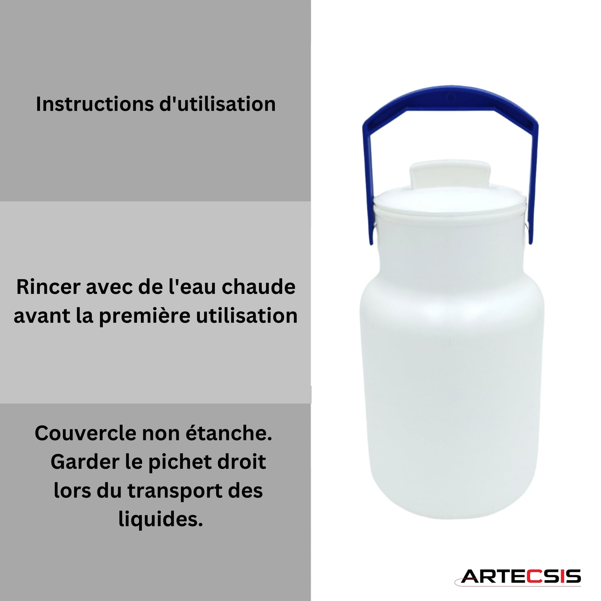 ARTECSIS Pot à Lait 2L avec Couvercle, Cruche de Transport, Plastique avec Poignée