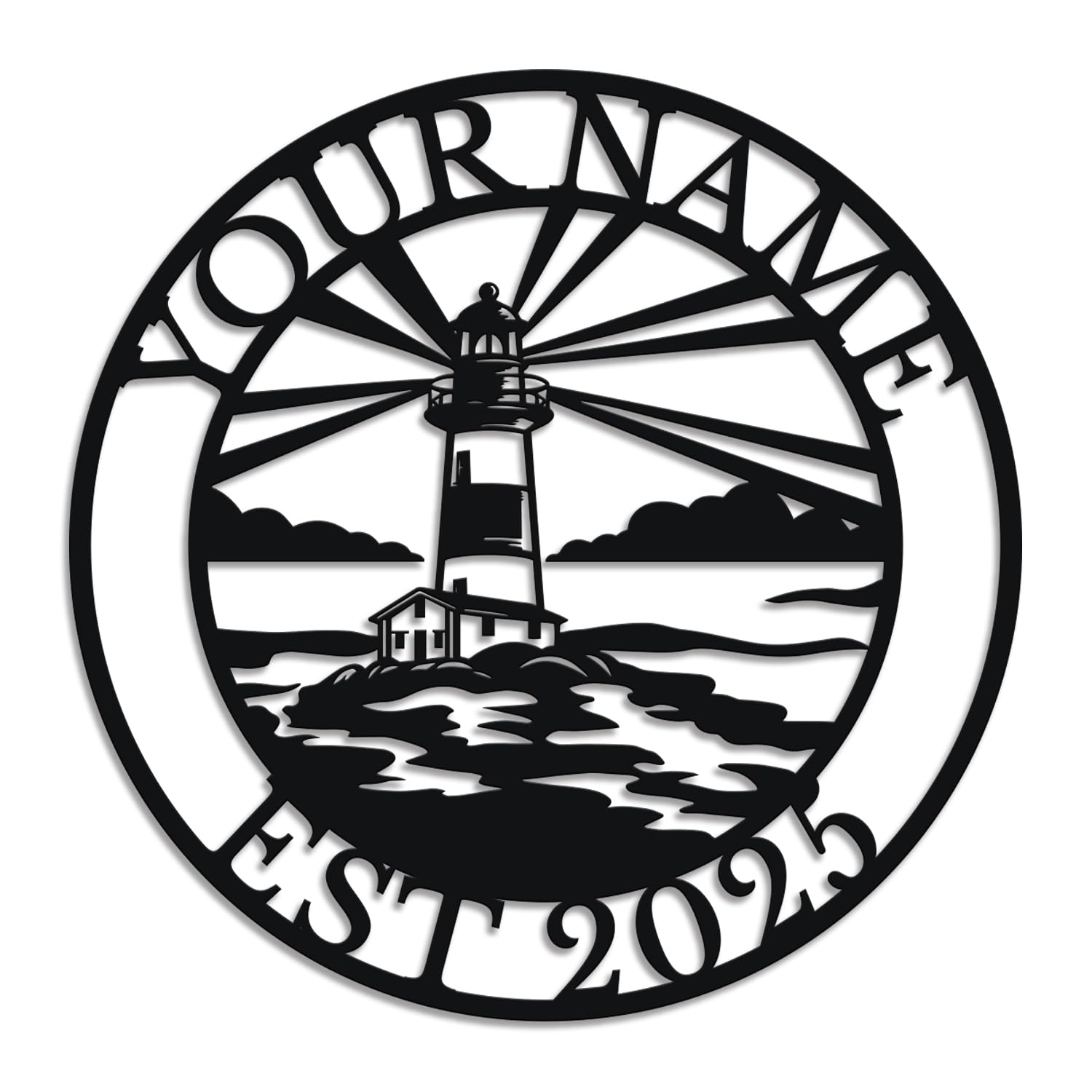 Herbraa Style-1 Personalized Lighthouse Metal Sign, Custom Name Coastal Wall Art, Nautical Home Decor, Beach House Plaque, Ocean Themed Accent, Seaside Welcome Sign (Style-1)
