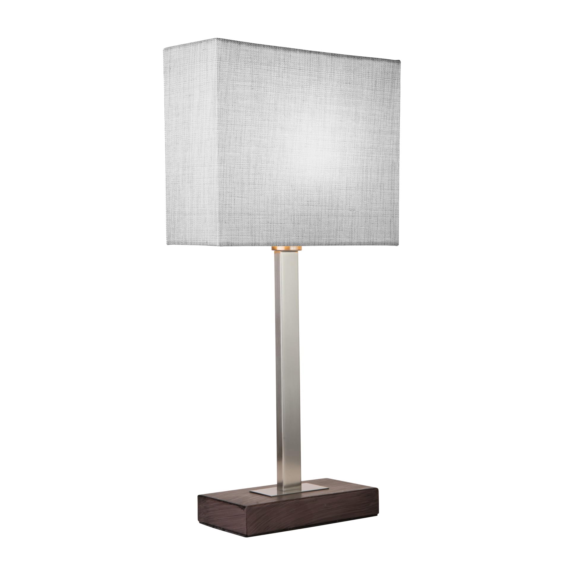 Lighting Supermarket Silver Medici Modern Table Lamp - Rectangular - Satin - Dark Wood - Grey Hessian Shade