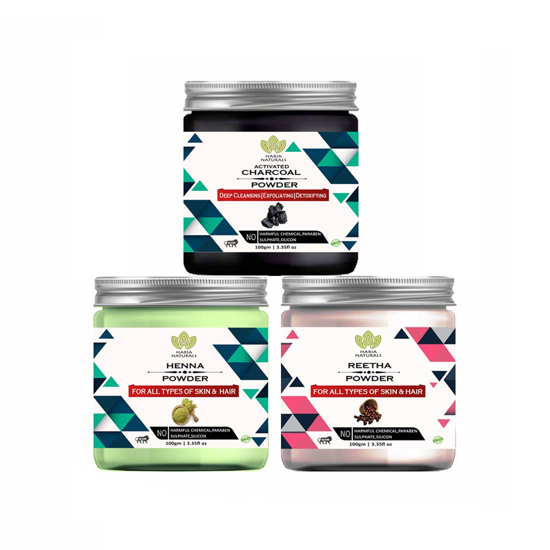 Haria Naturals Charcoal Powder 100gm & Henna Powder 100gm & Reetha Powder 100gm (Pack Of 3) 300GM-image-33