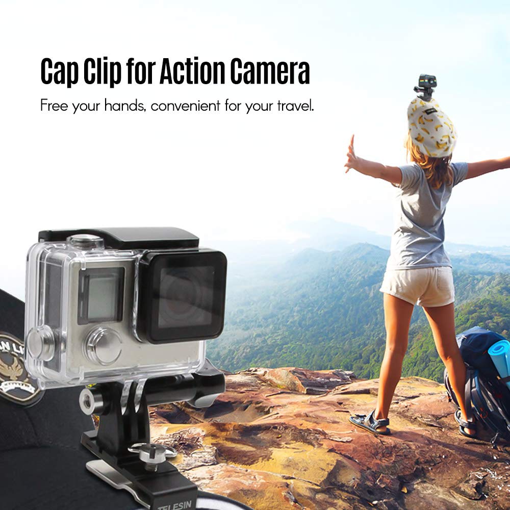 TELESIN Pince Clip Casquette Baseball Alliage Aluminium Pour GoPro, Xiaomi, SJCAM - Support Chapeau Et Sac à Dos
