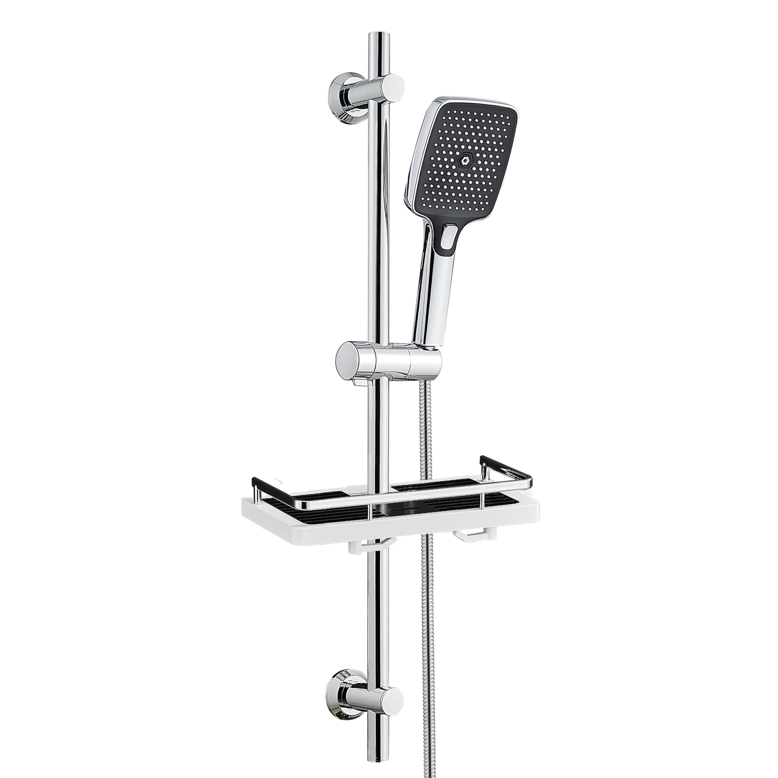 JOHO Colonna Doccia Senza Miscelatore, Asta Doccia Acciaio Inox 70 cm con Supporto Soffione Regolabile, Saliscendi Doccia Adattarsi ai Fori Esistenti con Doccetta 3 Geti e Mensola, Cromo