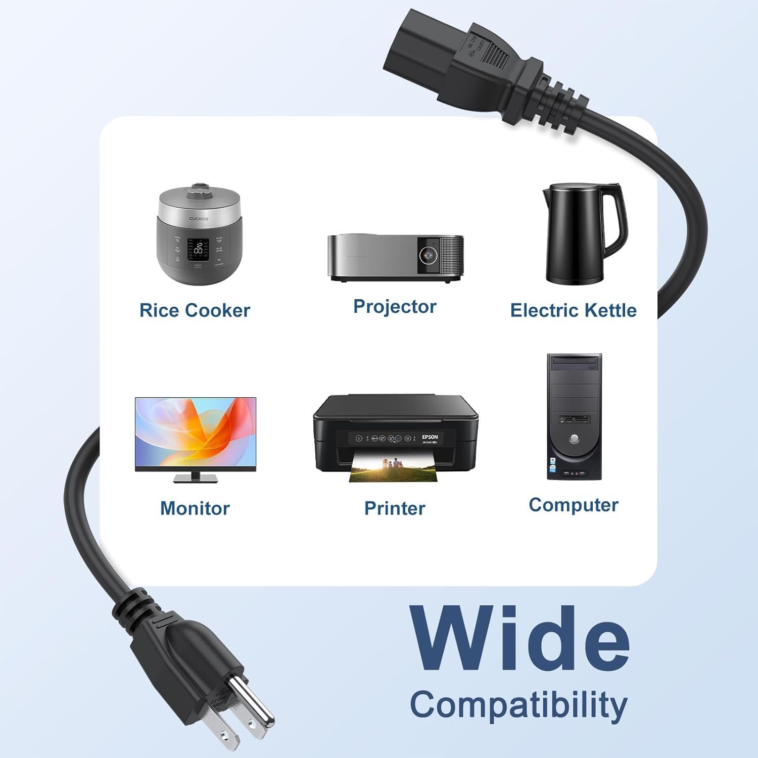 Condition photo showing New/Like New for Vancle 3 Prong AC Power Cord Cable, Standard 5ft (1.5m) 10 Amps 125 Volts for Electronics, TV, Computer, Printer, Radio, Monitor, Samsung, Dell, Vizio, LG, Asus, Laptop and More