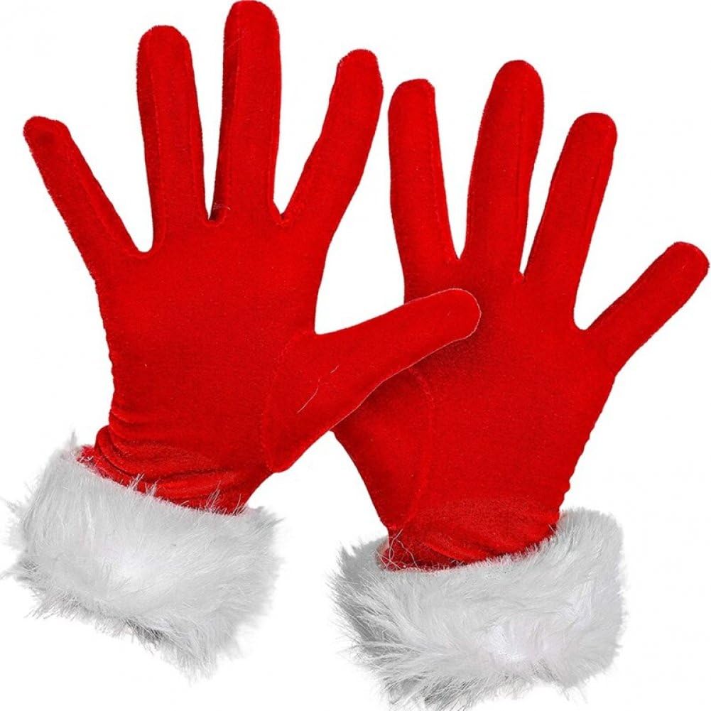 Weihnachtsmann Handschuhe Für Damen – Roter Samt Mit Weißem Flaum & Glöckchen