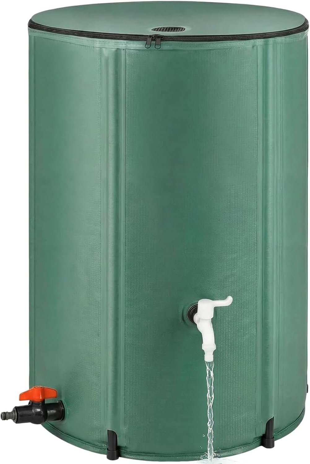 100 Gallon Collapsible Rain Barrel, Foldable Water Storage Tank, Support Rods, Drain Valve & Faucet, Portable Rainwater Collection System for Garden Irrigation and Outdoor Use