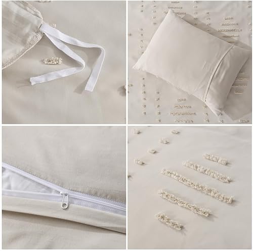 Miniatura 3 de Juego de funda de edredón tamaño King, suave y ligero, con bordado desgastado chic para todas las estaciones, juego de cama bohemio de 3 piezas de