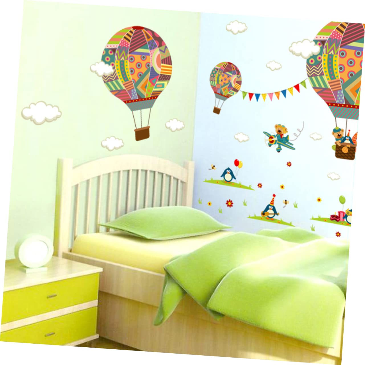 Hoppla - Sticker Mural Enfant XL - Montgolfières Aquarelle - 145x90cm - Décoration Chambre Enfant - Autocollant Mural Repositionnable, Adhésif Couleur