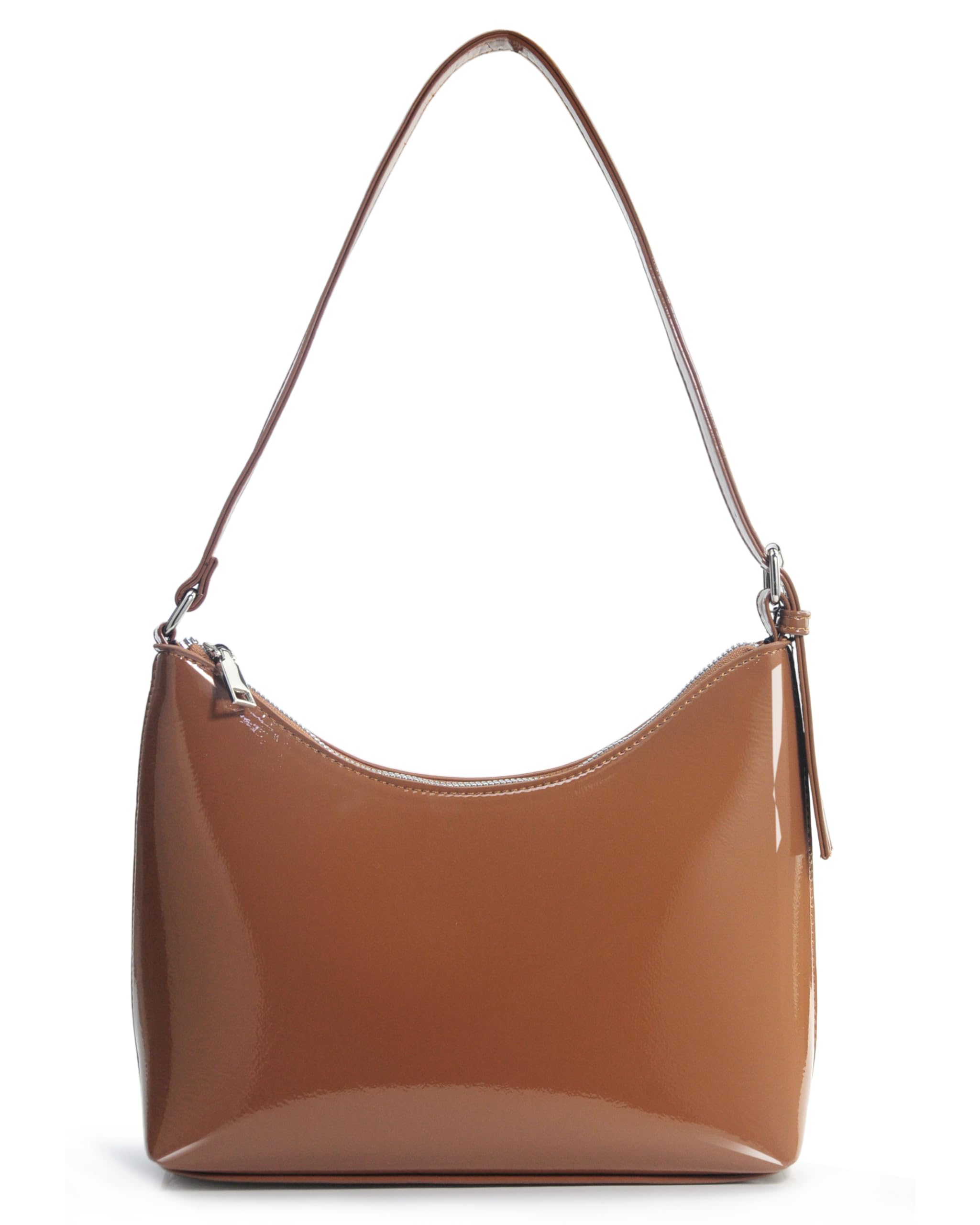 HOXIS Minimalist Faux Patent Leather Shoulder Bag Shiny Women Purse Y2K Style