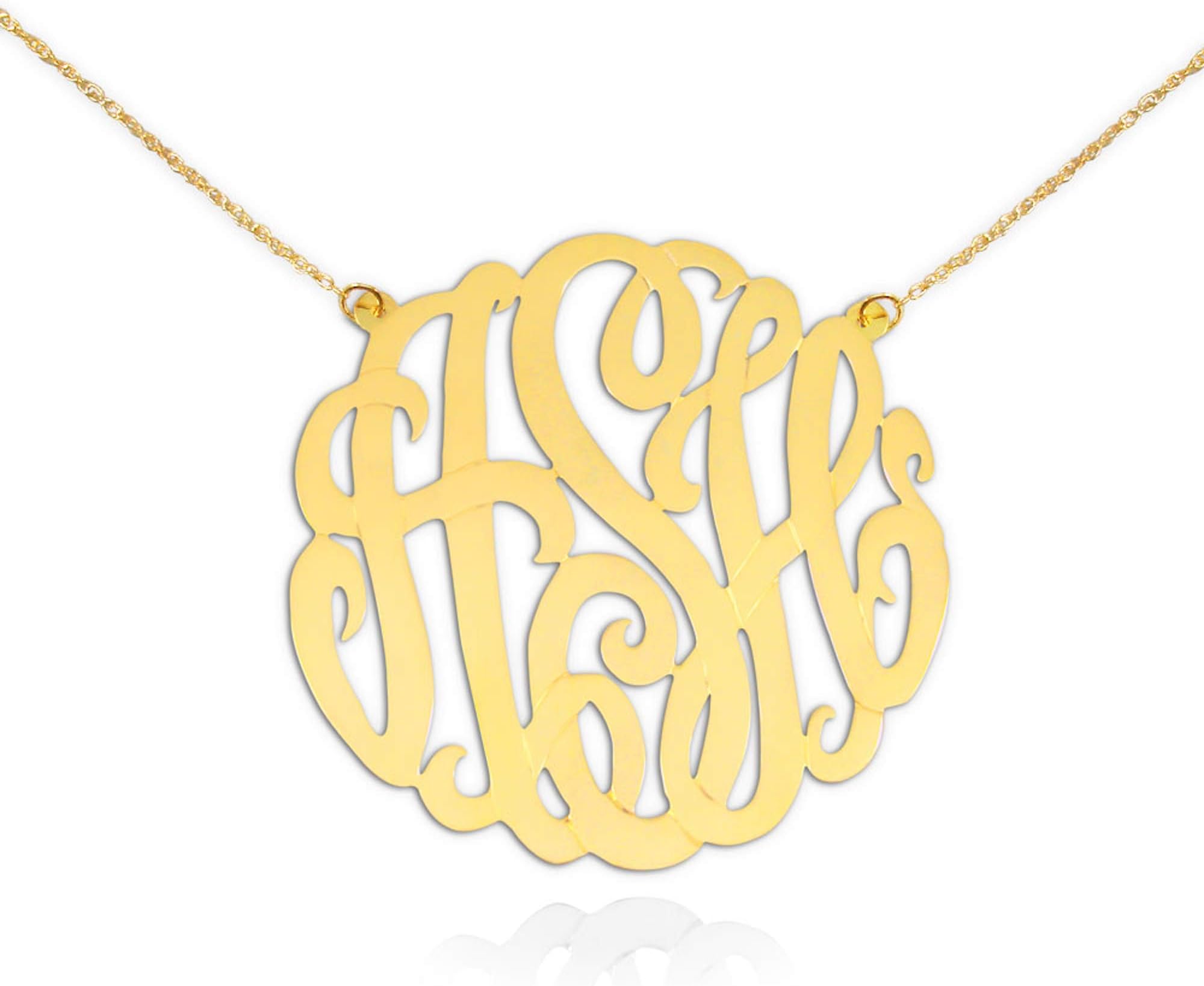 Monogram Necklace - 1.5 inch 24K Gold Plated Sterling Silver - Personalized Monogram - Custom Monogram - Initial Necklace - Made in USA