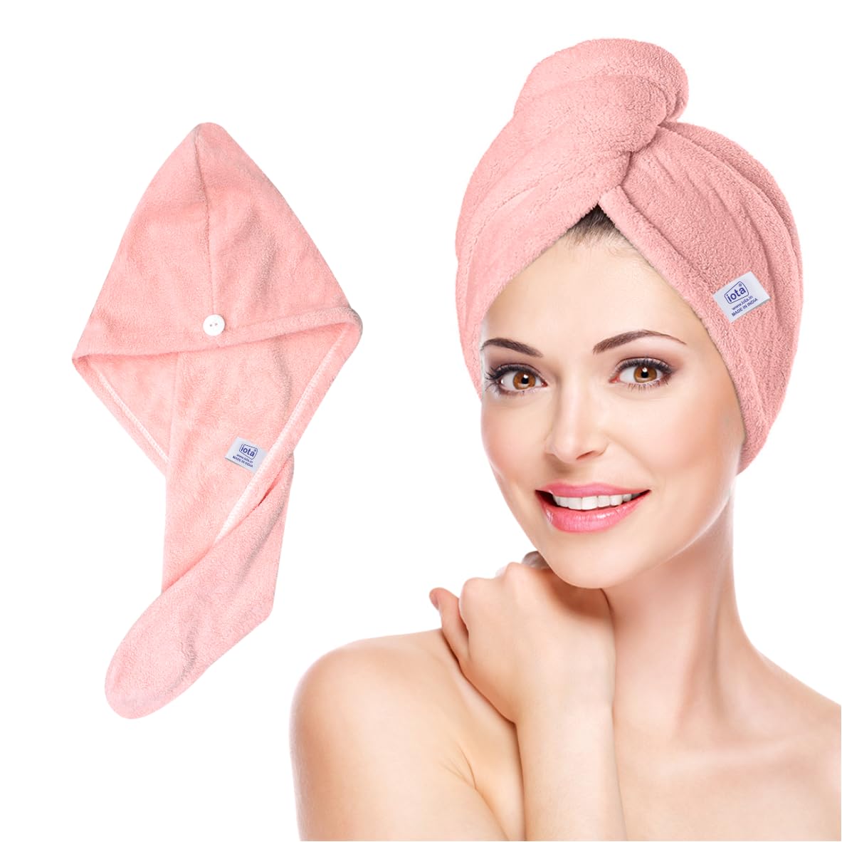 iota® Hair Towel Wrap for Women | Super Absorbent Microfiber Hair Drying Cap with 500 GSM | Quick-Dry, Frizz-Free, Lightweight & Secure Fit (Color- Pink)