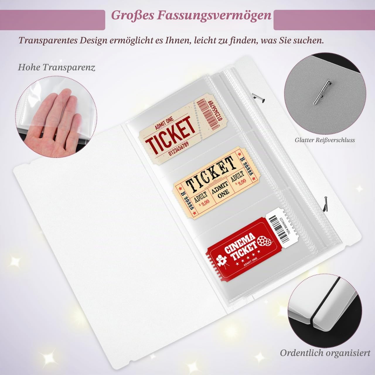 Zerodeko Ticket Album für Konzertkarten Aufbewahrung, Sammelalbum Erinnerungsbuch für Flugtickets Kinokarten, Loseblatt Hüllen Tasche mit Fächern 22.5 x 12.5cm Spielzeug