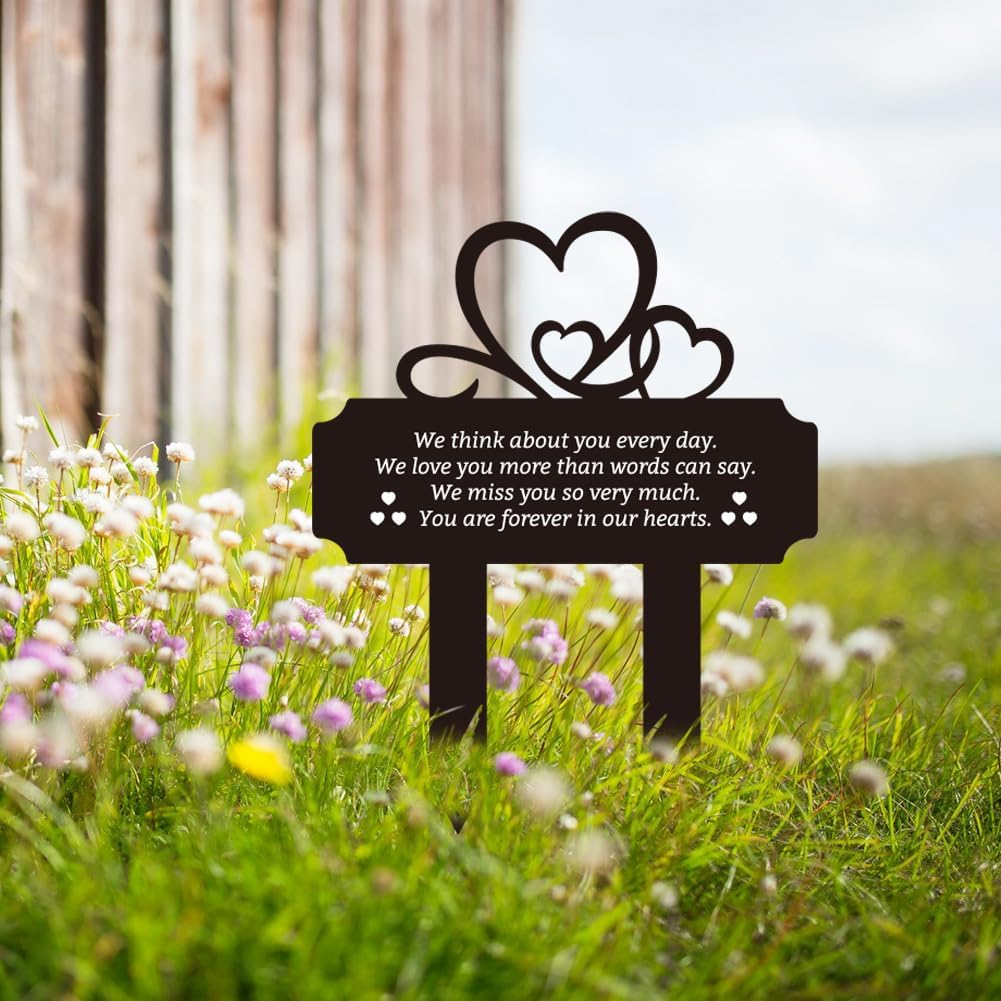 FREEBLOSS Cemetery Memorial Stake Metal Memorial Ribbon Heart Garden Stake Cross Yard Stake Grave Markers for Outdoors Garden Yard Decor