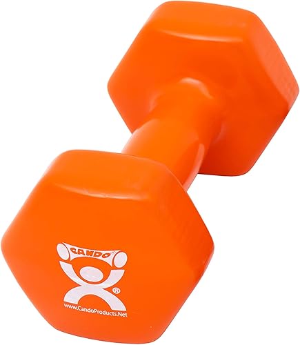 CanDo Mancuerna con revestimiento de vinilo naranja, 10 libras, 1 unidad, peso de mano para entrenamiento muscular y entrenamientos, equipo de