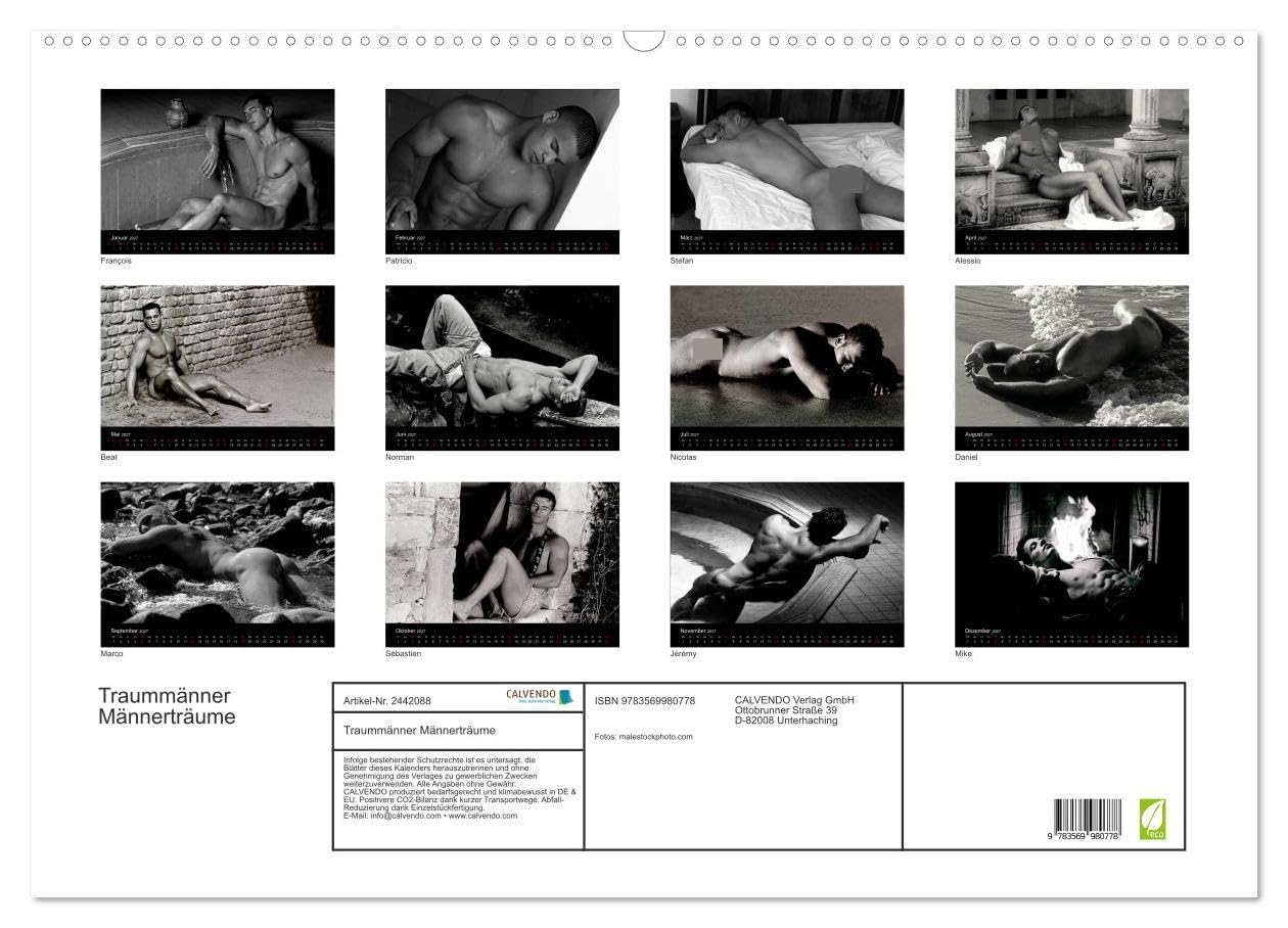 CALVENDO - Traummänner Männerträume (Wandkalender 2027 DIN A2 quer), Monatskalender: Querformatiger Monatskalender mit 13 schwarzweissen Fotos von träumenden Traummännern