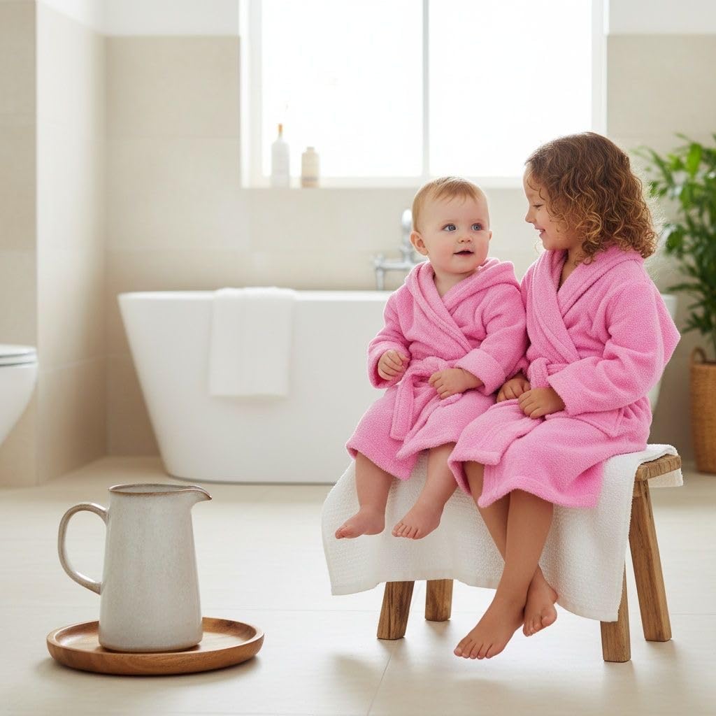 BAGNO MILANO Organic Turkish Cotton Kids Bathrobe, Soft Terry Cotton-Acrylic Hooded Towel Robe for Boys, Girls