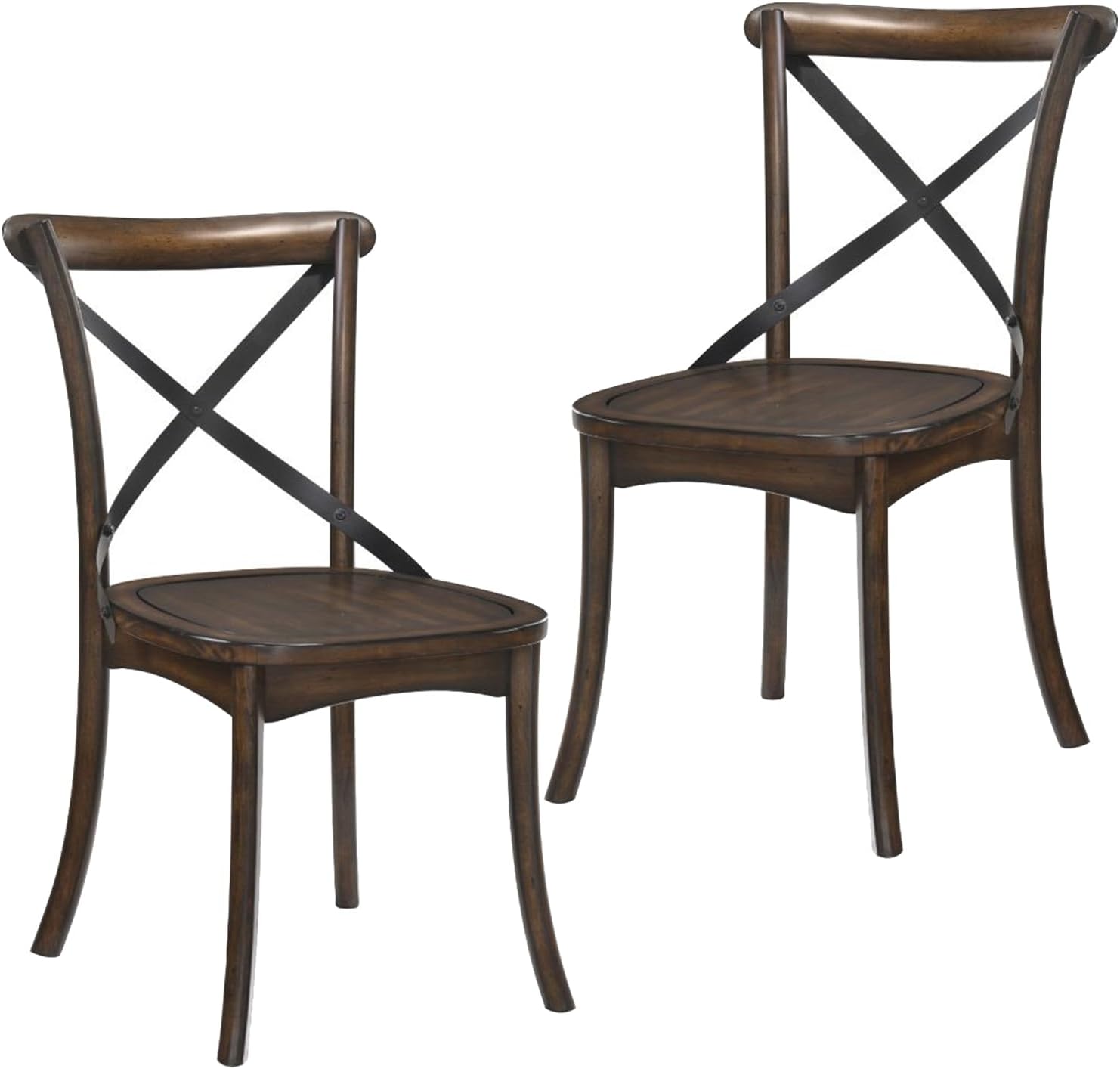kevinplus X-Back Barstool Retro Wood Cross Back Bar Chair Set of 2, Modern Mid-Century Industrial Upholstered Style, Metal Support, Antique Black & Antique Oak, 2-Pcs