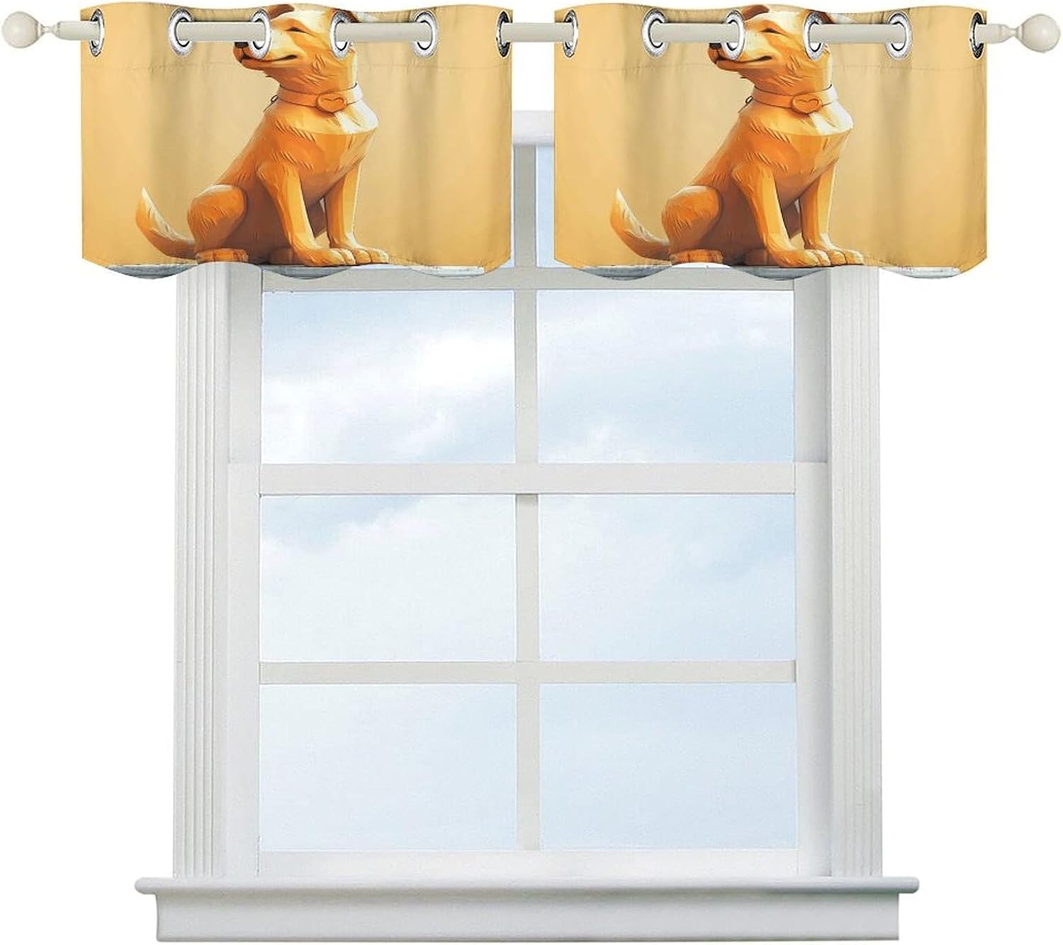 Dog Sculpture Curtain 2 Panels, Polyester Fiber, Blackout Insulated Window Curtain, Curtain Valance for Kitchen Dining Room Living Room Cafe Small Window 52 * 18.1 Inches
