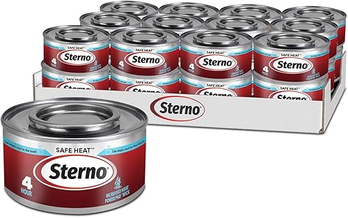 Latas de combustible Sterno - Quema de 4 horas, (paquete de 12) Combustible para calientaplatos, quemadores de lata de combustible para calentador
