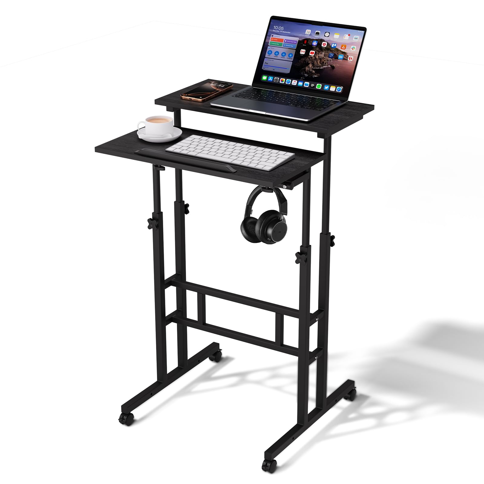 Magshion Standing Desk with Wheels Height Adjustment from 28 to 46 Sit to Stand Up Mobile Computer Desk
