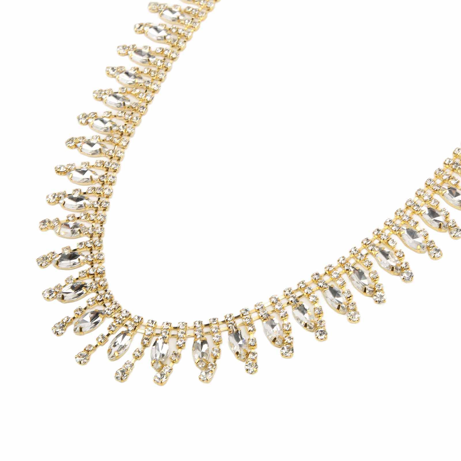 Jenngaoo Nappa Strass Trim, 1 Yard Catena con Nappa di Strass con Frange Luccicanti Decorazione Frangia Strass Nastro per Scarpe, Borsa, Decorazione di Nozze