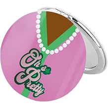 BEKECH OH Pretty Gift Pink and Green Pearl Compact Mirror Sorority Gift Greek Sorority Makeup Mirror