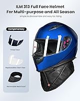 Vista 2 de ILM - Casco integral para motocicleta urbana con bufanda de invierno extraíble, 2 viseras, aprobado por DOT