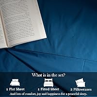 Vista 21 de Atelier Juego de sábanas de 4 piezas, 100% algodón de lujo, 400 hilos, tejido de percal de fácil cuidado, verde egeo, tamaño Queen