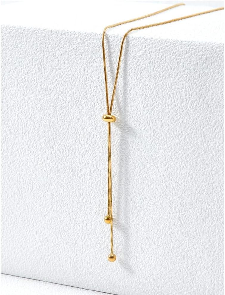 Lariat Long Gold Necklace for Women Long Adjustable Bolo Chain with Tassel Dress Sweater Chain 18K Gold Plated Y-Shaped Drop Dangle Prom Jewelry Gold Gifts