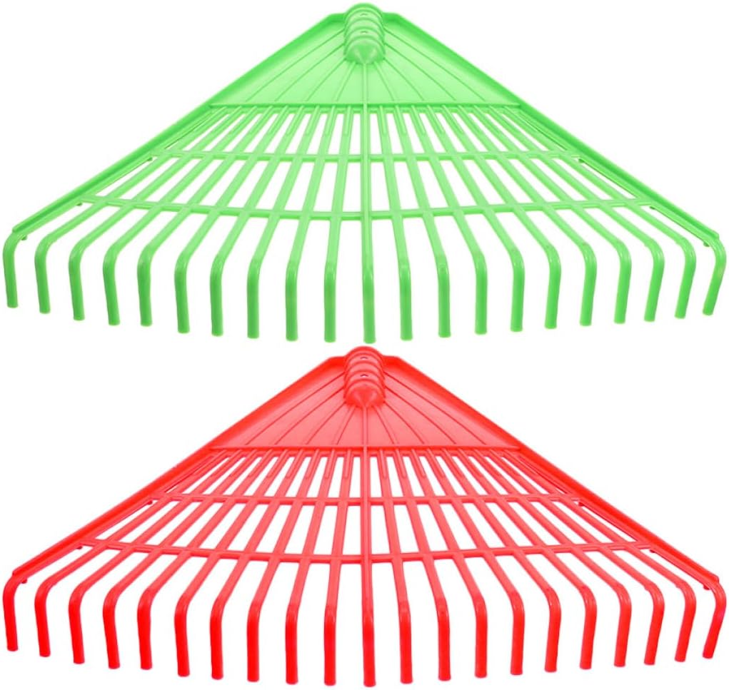 2pcs Heavy Duty Plastic Lawn Rakes for Leaves and Weeding, 21-Tine Garden Rake Set with Red and Green Handles, Outdoor Turf and Leaf Removal Tools for Yard and Lawn Care