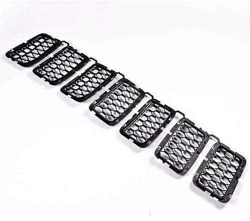 Miniatura 7 de 7 piezas de rejilla frontal de nido de abeja negro para parrilla de coche compatible con Jeep Grand Cherokee 2017 2018 2019 2020 2021