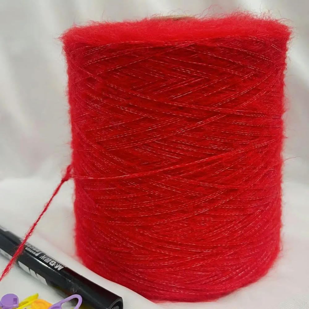 Hand Knitting Hilo， Hilo de Mohair de ganchillo a mano, 500g, for tejer suéteres, abrigos, guantes, chales, cálido, suave, agradable a la piel, hilo de lana de pelusa largo, cómodo(3ply White Red)