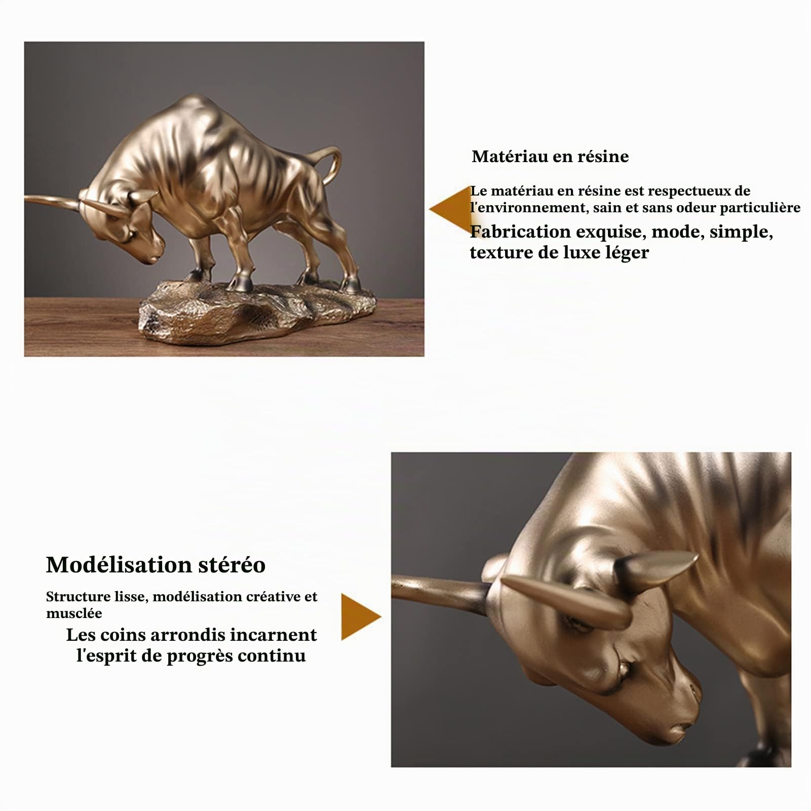 Taureau en résine, Sculpture Feng Shui, Figurine de bœuf pour la décoration de la Maison ou du Bureau – Attire la Richesse et la Chance – 37 x 13 x 22 cm