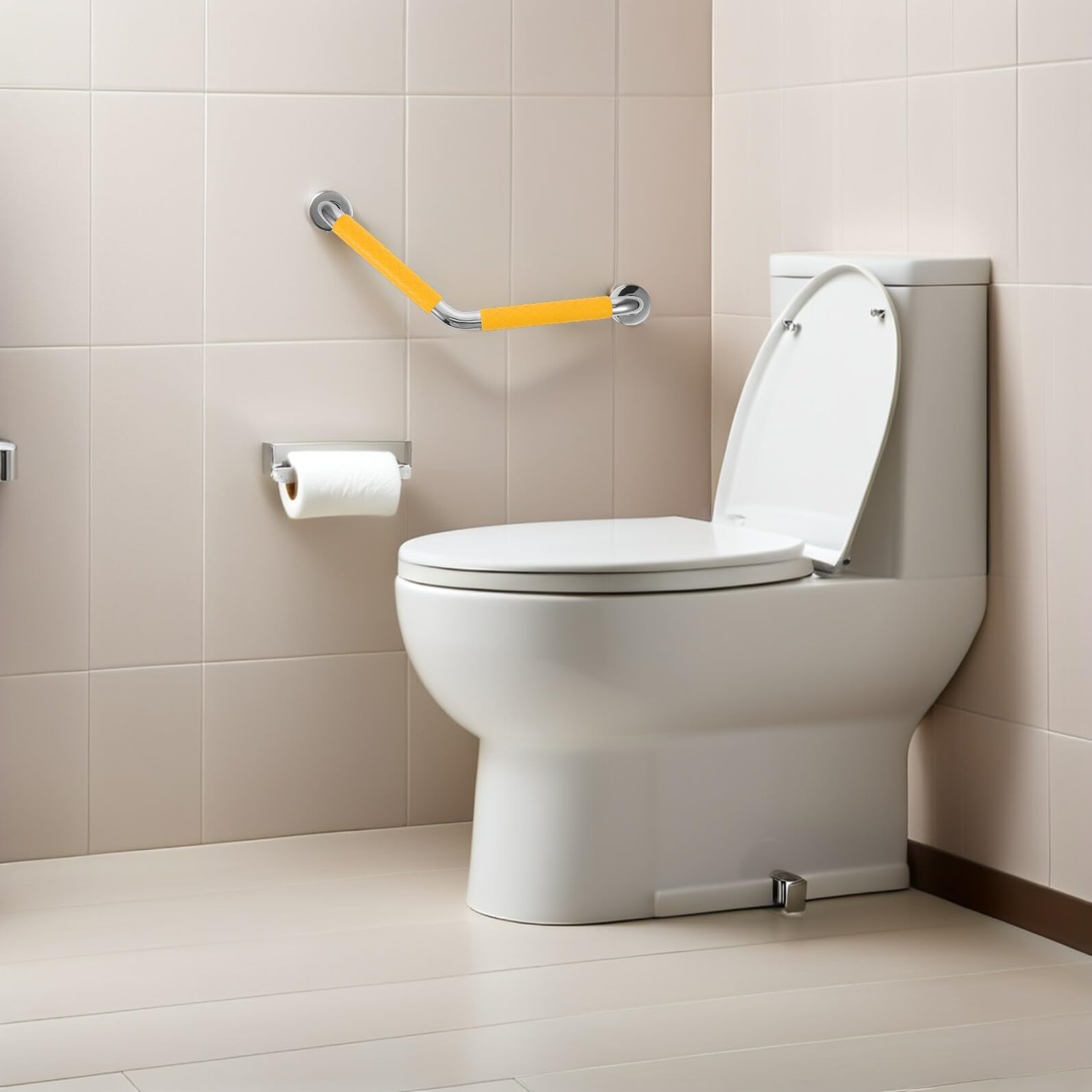 Barra de Apoyo para Baño de Acero Inoxidable con Recubrimiento Antideslizante de Silicona Amarilla Pasamanos Seguro para Personas Mayores Movilidad Reducida Instalación Rápida y