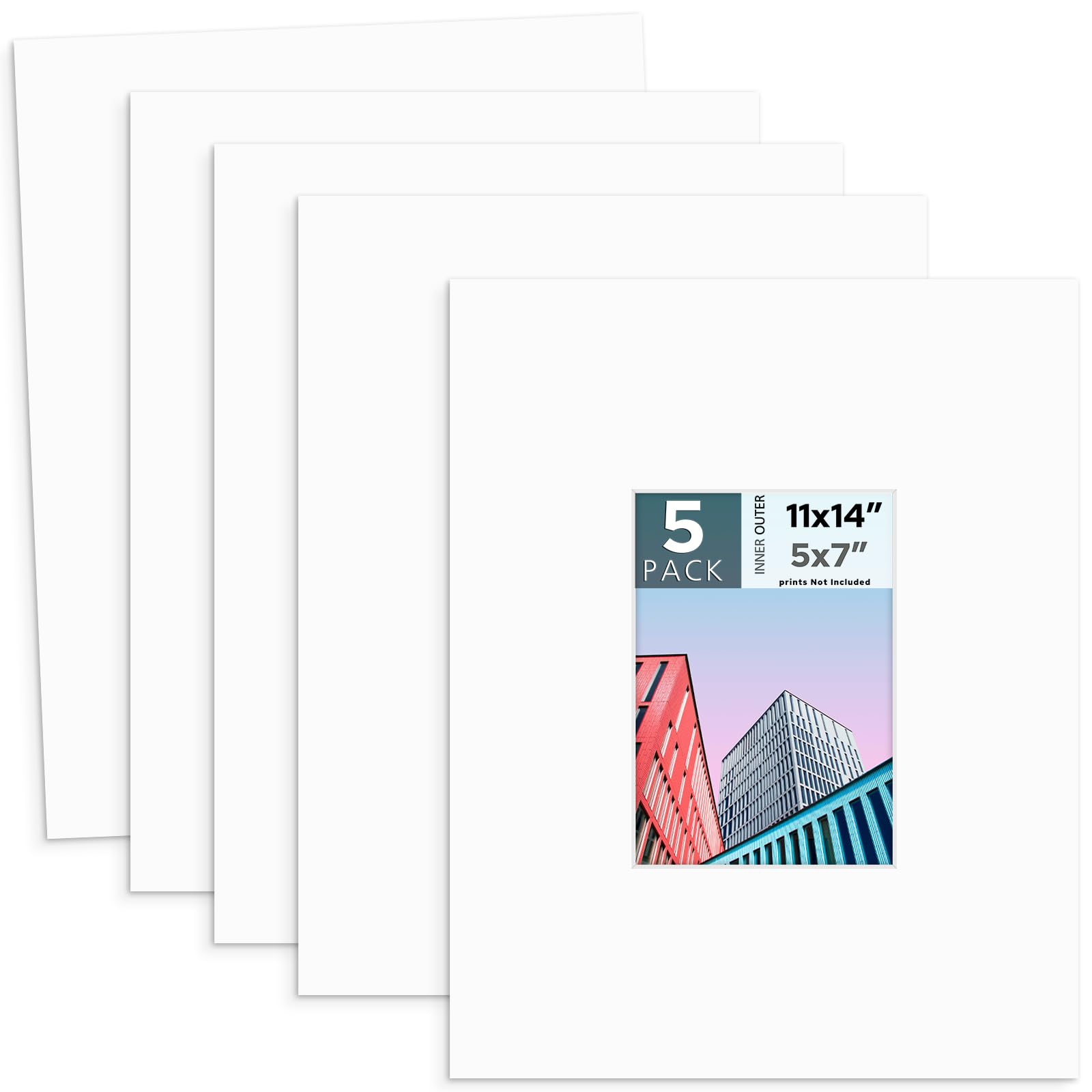Mat Board Center 5 Pack Acid-Free 11x14 Photo Mat For 5x7 Matte White