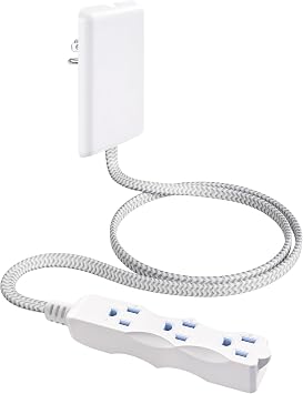 SURAIELEC 3FT Flat Extension Cord with Outlet Cover, 3 Outlets, Braided Flat Plug, 16 AWG Indoor Extension Cord for Compact Spaces, Home Office, ETL Listed