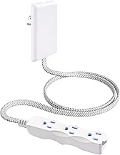 SURAIELEC 3FT Flat Extension Cord with Outlet Cover, 3 Outlets, Braided Flat Plug, 16 AWG Indoor Extension Cord for Compact Spaces, Home Office, ETL Listed
