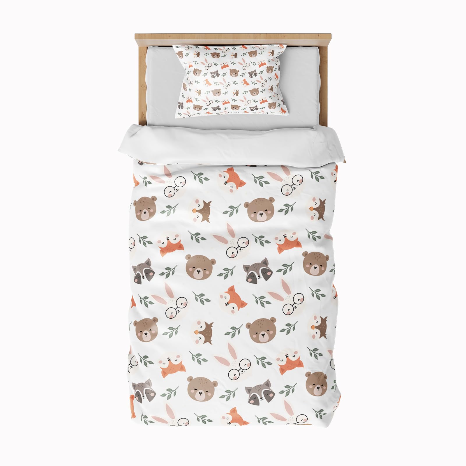 DJDEA Cot Bed Duvet Cover Set, Animals Toddler Bedding Set including Zip Fastening, Kids Duvet Cover 120x150cm With 40x60 cm Pillowcase